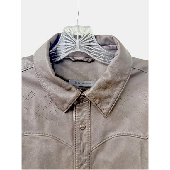 John Varvatos Chocolate Brown Leather Western Insp Sexy Shirt, Button/design - Picture 3 of 9